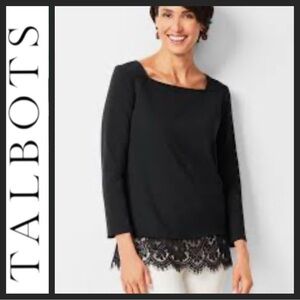 NWOT Talbots Square Neck Scalloped  Lace Hem Detail Top